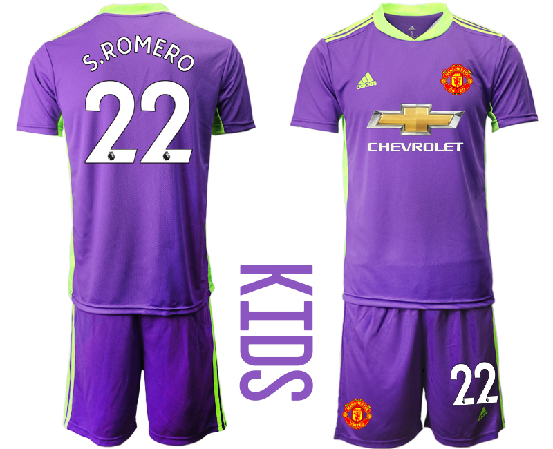 Youth 2020-2021 club Manchester United purple goalkeeper #22 Soccer Jerseys